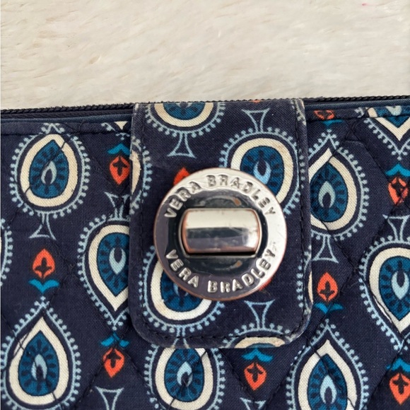 Vera Bradley Turn Lock Marrakesh Motifs Travel Wallet Navy Blue - Picture 2 of 9